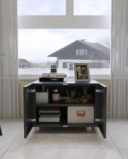 Printer Stands with Storage, Lateral Filing Cabinet for Home Office, Desk Organizers for Home Workspace, Lockable Wheels for Home Office, Scanner, Fax, Computer - LeafyLoom
