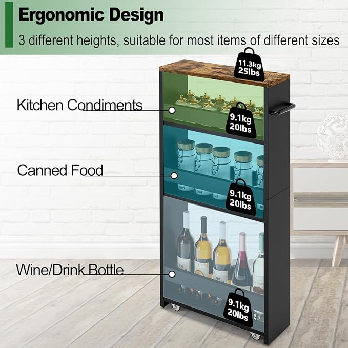MARTY Rolling Storage Cart 4-Tier Black Kitchen Cart on Wheels, Slim Storage Cart with Handle Slide Out Utility Cart Shelving Unit Organizer Trolley for Laundry Narrow Places Bathroom Small Corner - LeafyLoom