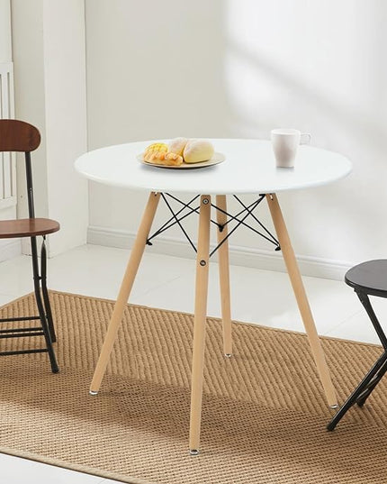 FurnitureR Dining Table Round 31.5 Inch with Wooden Legs Modern Multifunctional Table for Home Kitchen Living Room Corner Small Spaces Leisure, White - LeafyLoom
