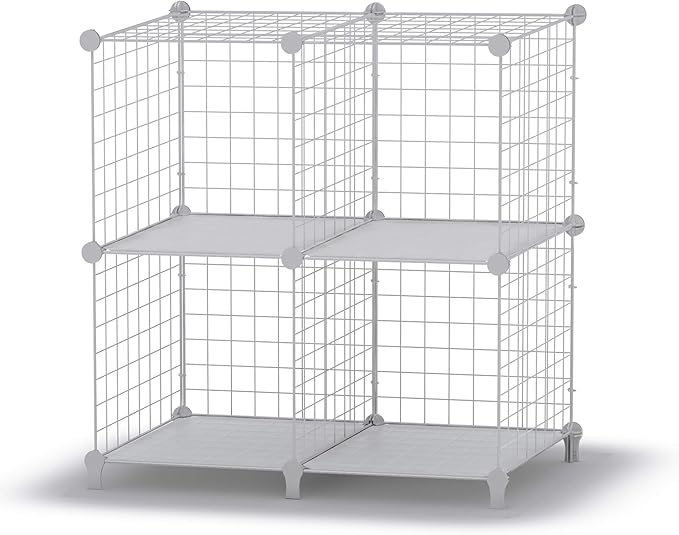 HOMIDEC Wire Cube Storage, Storage Shelves 4 Cube Bookshelf Bookcase Closet Organizer and Storage, Wire Storage Shelves Multi-Use DIY Storage Cube Shelf for Books, Toys, Clothes, Tools - LeafyLoom
