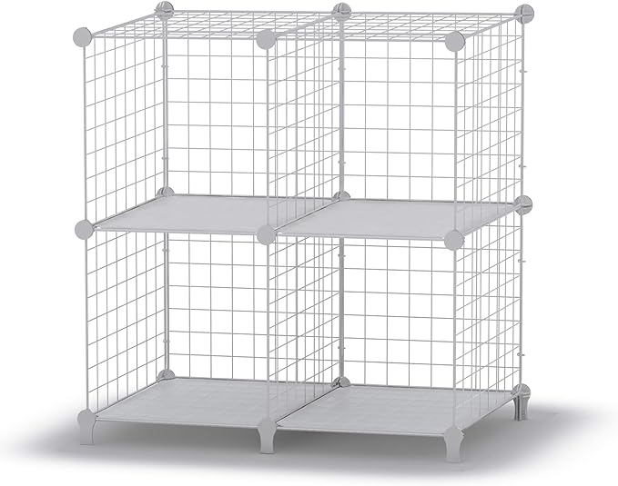HOMIDEC Wire Cube Storage, Storage Shelves 4 Cube Bookshelf Bookcase Closet Organizer and Storage, Wire Storage Shelves Multi-Use DIY Storage Cube Shelf for Books, Toys, Clothes, Tools - LeafyLoom