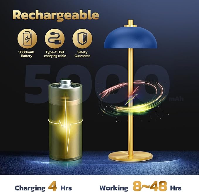 2 Pack Cordless Table Lamp, 5000mAh Portable Rechargeable Table Lamp, 3 Color Modes Stepless Dimming Table Light with Memory Function, for Dinner, Patio, Home, Restaurant.(Blue) - LeafyLoom