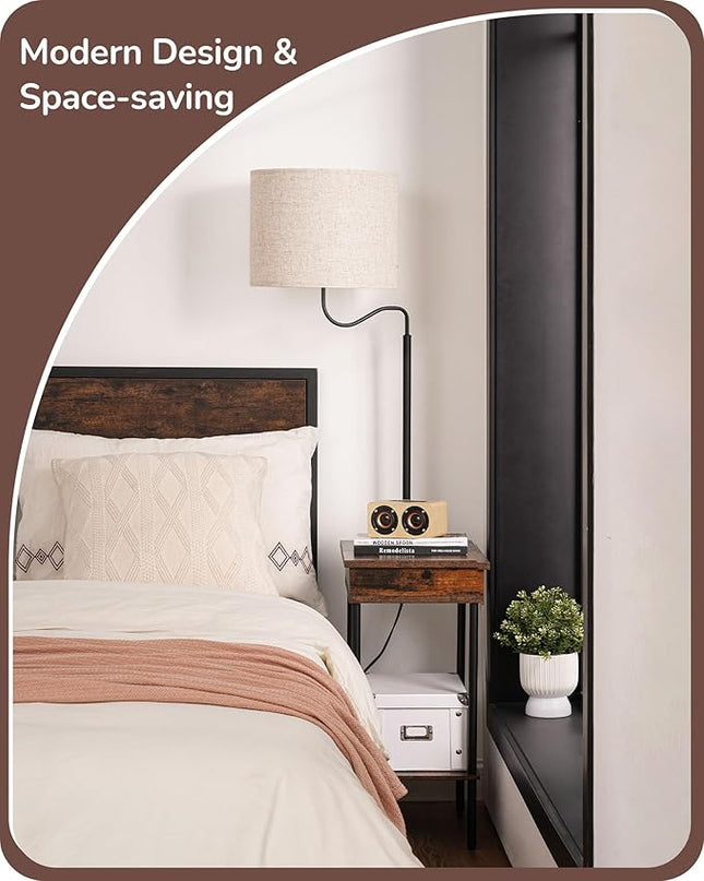 EDISHINE Floor Lamp with Table, Side Nightstand Light with 1 Drawer and 1 Shelf, Bedside Shelf Floor Lamp, Small End Table with Reading Lamp for Living Room Bedroom, Den - LeafyLoom