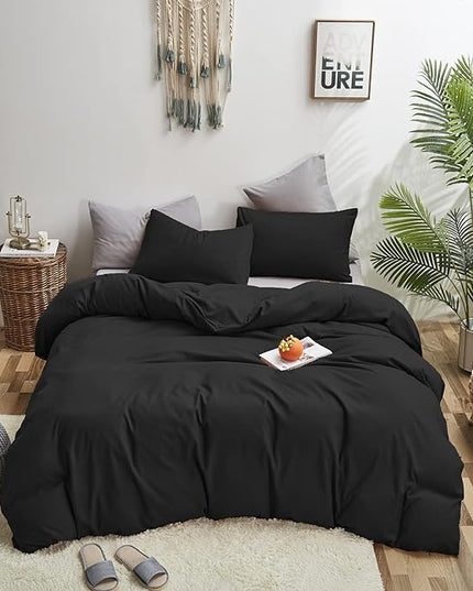 Black Comforter Full Plain Black Bedding Pure Black Full Size Comforter Soft Durable Solid Black Comforter Set Women Men Durable Lightweight True Black Bedding Blanket Women Black Bed Set - LeafyLoom