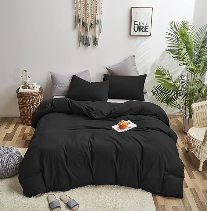 Black Comforter Full Plain Black Bedding Pure Black Full Size Comforter Soft Durable Solid Black Comforter Set Women Men Durable Lightweight True Black Bedding Blanket Women Black Bed Set - LeafyLoom