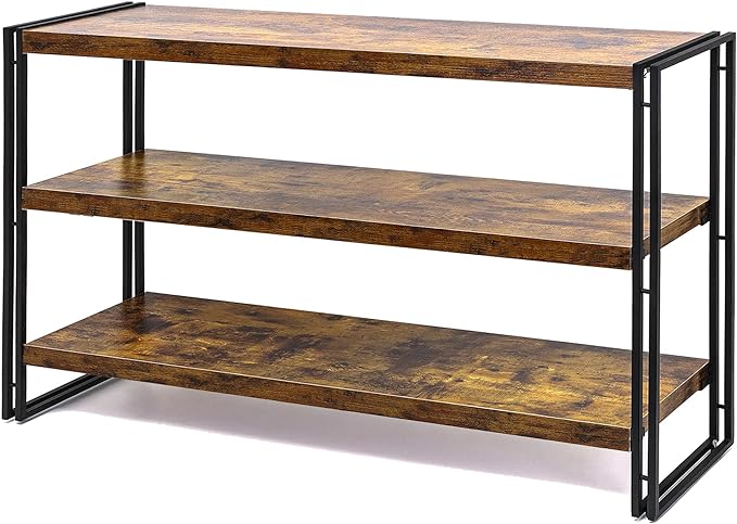 HCHQHS 3-Tier Rustic Wood and Metal Industrial Bookshelf for Home Office, Bedroom, Kitchen, Bathroom - 47in - LeafyLoom