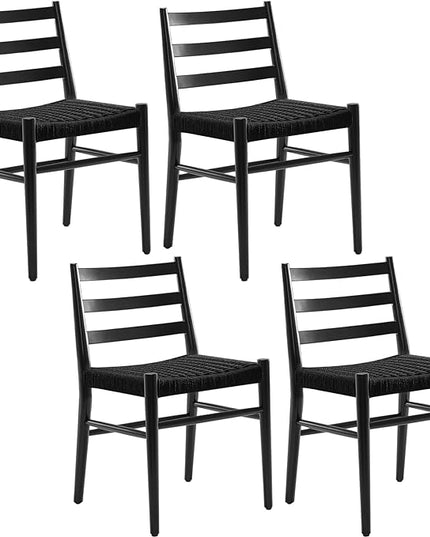 STARY Wood Rattan Dining Room Chairs Set of 2 with Comfortable Woven Seat, Fully Assembled, Full Black - Set of 4 - LeafyLoom