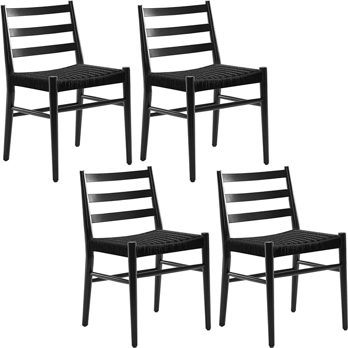 STARY Wood Rattan Dining Room Chairs Set of 2 with Comfortable Woven Seat, Fully Assembled, Full Black - Set of 4 - LeafyLoom