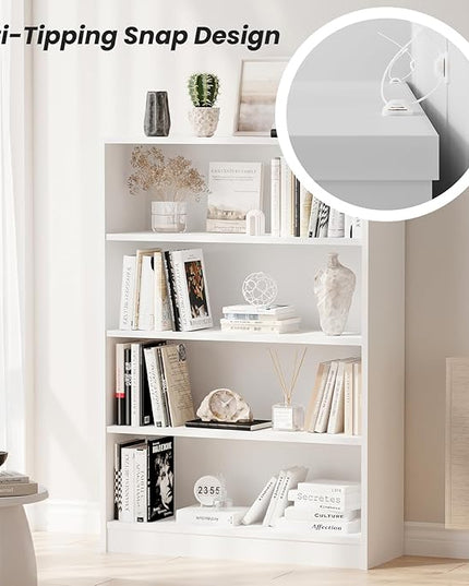 Farini 4 Shelf boockase Display Bookcase Freestanding Wooden Bookshelves for Home Office Living Room,48 Inch Height,White - LeafyLoom
