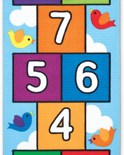 Melissa & Doug Hop & Count Hopscotch Rug (Play Space & Room Decor, Skid-Proof Backing, 27” H x 5.5” W x 5.5” L) - Classic Hopscotch Rug For Kids - LeafyLoom