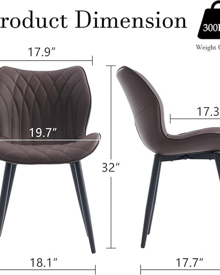 YOUNIKE Dining Chairs Set of 2, Upholstered Leather Dining Room Chairs, Modern Kitchen Chairs Living Room Bedroom Side Chairs with Wide Curved Back and Adjustable Metal Legs, Espresso Brown - LeafyLoom