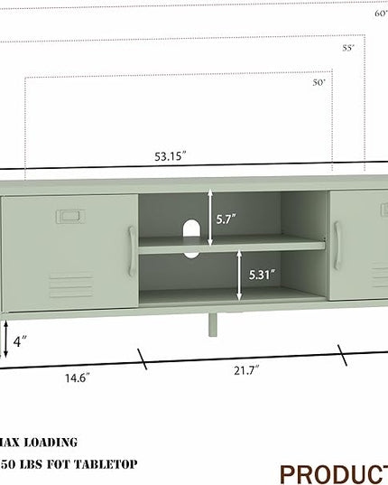 TV Stand for 55 60 inch TV, Metal TV Cabinet Modern Mid Century Entertainment Center with Storage, TV Industrial Media Console Table 2 Cabinet for Living Room, Bedroom, Office (Green) - LeafyLoom