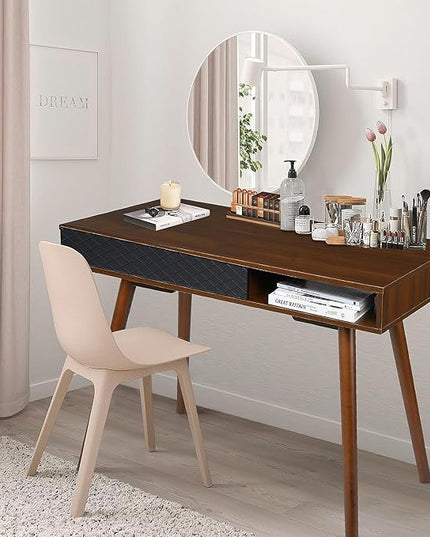 GAOMON Modern Home Office Writing Desk, 42 Inch Computer Table Desk with Drawers, Simple Mid Century Modern Desk, Walnut - LeafyLoom