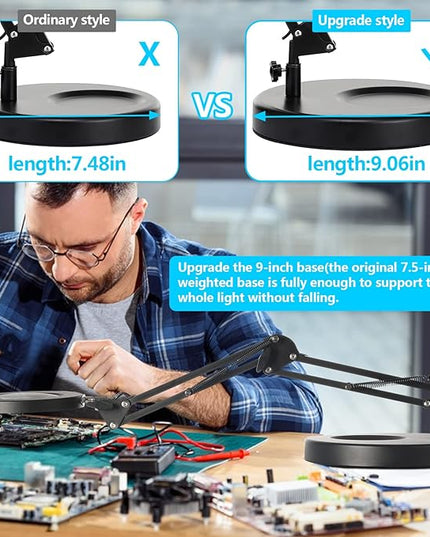 5X Magnifying Glass with Light and Stand, KIRKAS 2-in-1 Real Glass Lens Magnifying Desk Lamp with Clamp, 3 Color Modes, Stepless Dimmable Magnifier Light for Close Work Repair Reading Crafts- Black - LeafyLoom