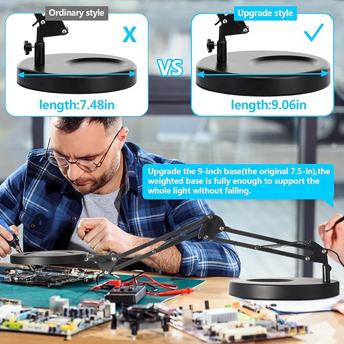 5X Magnifying Glass with Light and Stand, KIRKAS 2-in-1 Real Glass Lens Magnifying Desk Lamp with Clamp, 3 Color Modes, Stepless Dimmable Magnifier Light for Close Work Repair Reading Crafts- Black - LeafyLoom