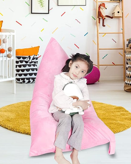 Stuffed Animal Storage Bean Bag Chair Cover, Velvet Pink Plush Toy Storage Stuff and Sit Seat Organizer for Kids/Teens/Adults, 52" x 31" Extra Large Triangle Floor Sofa, 200L/52Gal,Cover Only - LeafyLoom