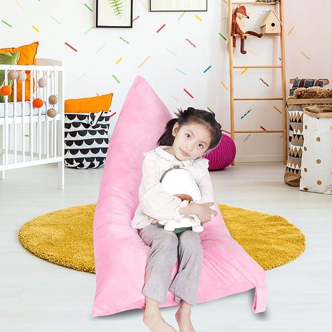 Stuffed Animal Storage Bean Bag Chair Cover, Velvet Pink Plush Toy Storage Stuff and Sit Seat Organizer for Kids/Teens/Adults, 52" x 31" Extra Large Triangle Floor Sofa, 200L/52Gal,Cover Only - LeafyLoom