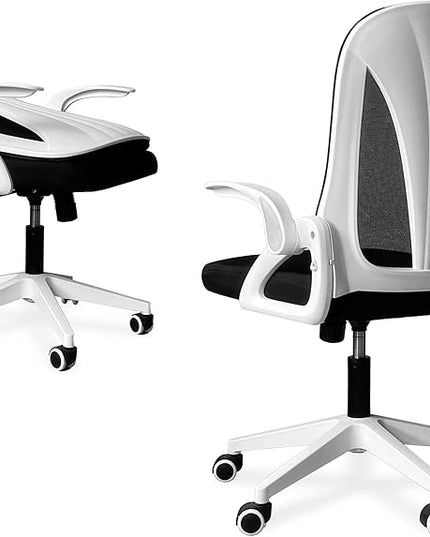 Tervo Model S | Folding Office Chair for Small Spaces | Gaming Chair for Adults & Kids | Ergonomic Mesh Computer Chair for Bedroom | Desk Chair for Home Work | (White & Black) - LeafyLoom