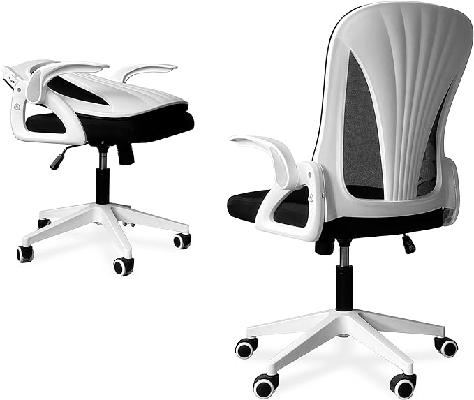 Tervo Model S | Folding Office Chair for Small Spaces | Gaming Chair for Adults & Kids | Ergonomic Mesh Computer Chair for Bedroom | Desk Chair for Home Work | (White & Black) - LeafyLoom