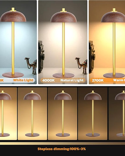 Rechargeable Cordless Table Lamp - 5000mAh Battery Powered Lamp, 3 Color Stepless Dimming LED Table Light with Memory Function for Indoor, Outdoor, Dinner, Patio, Cafe.(Wood Grain B) - LeafyLoom