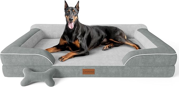 XXL Dog Bed for Large Dogs, Orthopedic Gel Memory Foam, Waterproof, 53" Dutch Velvet Sofa Bed, Light Gray LeafyLoom