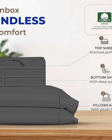 THREAD SPREAD 100% Egyptian Cotton Split King Sheets Sets for Adjustable Bed - 600 Thread Count 5 PC Top Split King Sheets, 16" Deep Pocket Cooling Sheets for Split King Adjustable Bed - Dark Grey - LeafyLoom