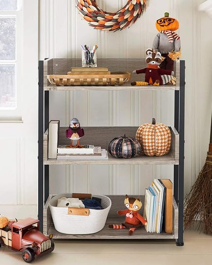 VECELO Bookshelf,Small Bookcase,3-Tier Storage Organizer,Industrial Shelving Unit for Living Room,Classroom,Office,Dormitory,Set of 2,Brown - LeafyLoom