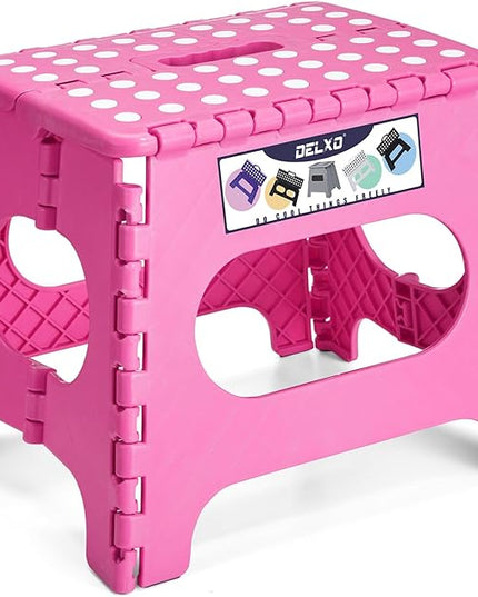 Delxo Folding Step Stool,11 Inch Non-Slip Foldable Step Stools for Kids and Adults,Portable Foldable Step Stool Lightweight Small Folding Stool with Handle for Kitchen Bathroom in Pink,1 Pack - LeafyLoom