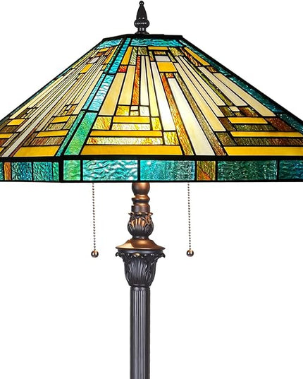Capulina Tiffany Floor Lamp 2-Light 16X16X63 Inches Blue Amber Mission Antique Style Stained Glass Standing Reading Light for Living Room Bedroom Home Office - LeafyLoom