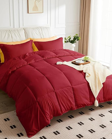 Full Size Comforter Set - 3 Pieces, 1 Reversible Comforter and 2 Pillowcases,Soft Quilted Warm Fluffy Cooling Bedding for All Season,Red - LeafyLoom