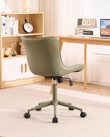 YOUTASTE Deep Green Office Chair Modern Armless Desk Chair with Wheels Adjustable Swivel Rocking Rolling Computer Study Chairs Faux Leather Sewing Chairs with Back Stylish Vanity Chair - LeafyLoom