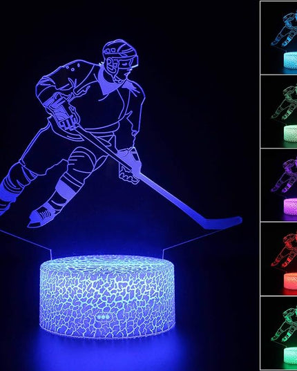 Teenager christmas gifts xmas gift 3D Illusion Hockey Night Light Lamp 16 Color Change Touch White Crack Base with Remote Control Birthday Gift for Boys and Girls Hockey lover - LeafyLoom