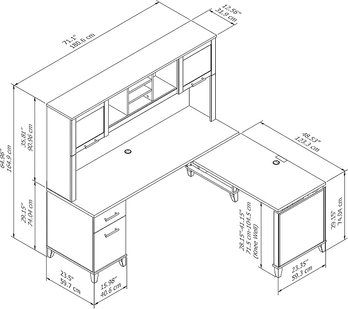 Bush Furniture Somerset 3 Position Sit to Stand L Shaped Desk with Hutch in Maple Cross Ergonomic Height Adjustable Standing Computer/Laptop Table for Home Office - LeafyLoom