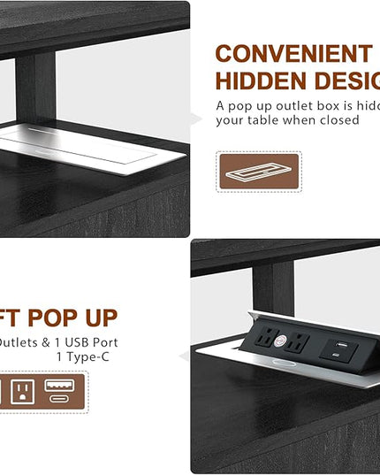 HIFYOBRO End Table with 2 Drawers, Storage Side Table with Flip Top Fast Charging Station, Type-C & USB port & Power outlets, Wooden Storage Cabinet for Living Room and Bedroom - LeafyLoom
