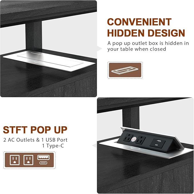 HIFYOBRO End Table with 2 Drawers, Storage Side Table with Flip Top Fast Charging Station, Type-C & USB port & Power outlets, Wooden Storage Cabinet for Living Room and Bedroom - LeafyLoom