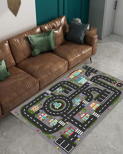 Analog ABC Kids Rug Playroom Car Rug Play Mat City Life Road Rug for Cars Fun City Map for Carpet for Bedroom Boys (47 * 70 inches, Night City) - LeafyLoom
