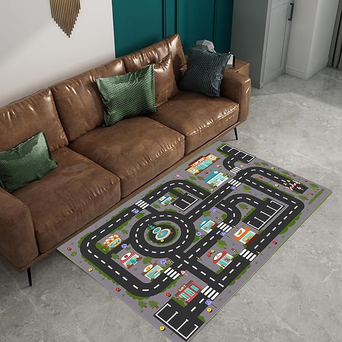 Analog ABC Kids Rug Playroom Car Rug Play Mat City Life Road Rug for Cars Fun City Map for Carpet for Bedroom Boys (47 * 70 inches, Night City) - LeafyLoom