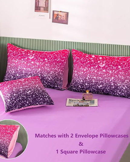 PERFEMET Purple Comforter Set Full Size - 6Pcs Colorful Rainbow Girls Bedding Set - Sparkly Pastel Ombre Bed in A Bag - (1 Comforter, 1 Flat Sheet, 1 Fitted Sheet, 2 Pillowcases, 1 Cushion Cover) - LeafyLoom