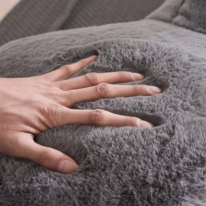 A Nice Night Faux Fur Reading Pillow Bed Wedge Large Adult Children Backrest with Arms Back Support for Sitting Up in Bed/Couch for Bedrest,Gray,Large - LeafyLoom