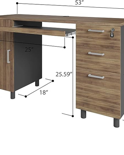 Modern Design By Crafts & comfort Venice Computer Desk - Office Desk with 3 Drawers & CPU Storage Cabinet - Laptop Workstation with Keyboard Tray & Cable Hole - Home & Office Supplies -Cass/black - LeafyLoom