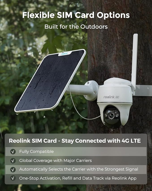 REOLINK 4K LTE Cellular Security Camera Wireless Outdoor, No WiFi, 3G/4G LTE, Solar Powered, SIM Card+32GB SD Card Included, Color Night Vision, Local/Cloud Storage, Go PT Ultra+SP, Updated Version REOLINK