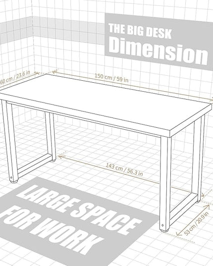 TOPSKY 59" Big Large Computer Office Desk 1.88" Thickness Desktop (White Marble Texture) - LeafyLoom