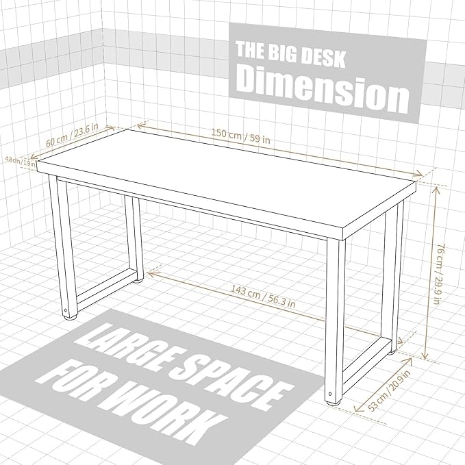 TOPSKY 59" Big Large Computer Office Desk 1.88" Thickness Desktop (White Marble Texture) - LeafyLoom