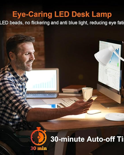 BOHON Desk Lamp for Home Office, LED Desk Light with USB C+A Charging Ports, Wireless Charger, 5 Colors Stepless Dimming Reading Light Timer, Touch Bedside Table Lamp for College Dorm Room White - LeafyLoom