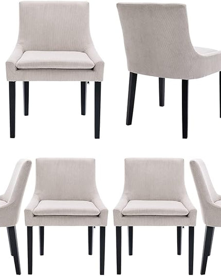 COLAMY Modern Dining Chairs Set of 6, Upholstered Corduroy Accent Side Leisure Chairs with Mid Back and Wood Legs for Living Room/Dining Room-Beige - LeafyLoom