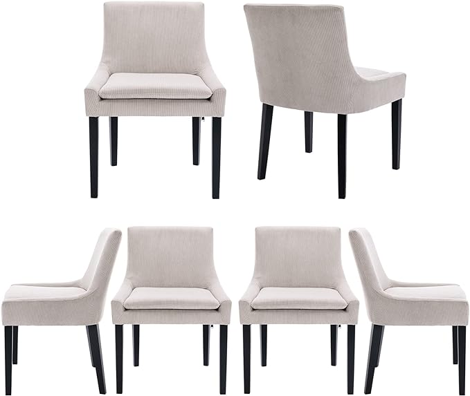 COLAMY Modern Dining Chairs Set of 6, Upholstered Corduroy Accent Side Leisure Chairs with Mid Back and Wood Legs for Living Room/Dining Room-Beige - LeafyLoom