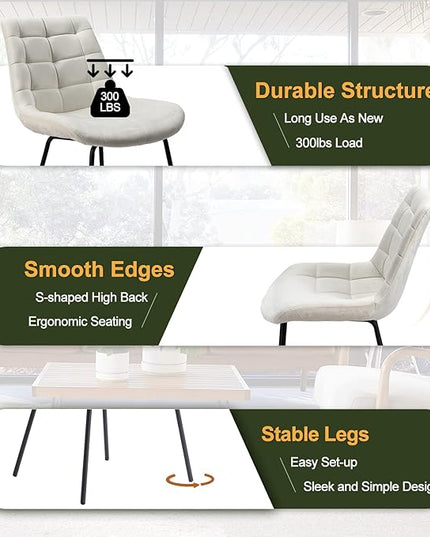NicBex Velvet Dining Chairs, Upholstered Reception Chairs, Tufted Accent Chair with Metal Legs for Home Kitchen, Living Room, Set of 2, White - LeafyLoom