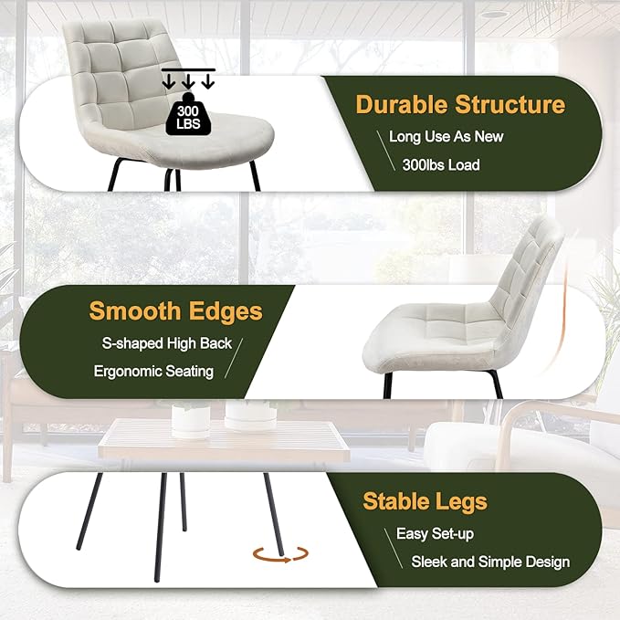 NicBex Velvet Dining Chairs, Upholstered Reception Chairs, Tufted Accent Chair with Metal Legs for Home Kitchen, Living Room, Set of 2, White - LeafyLoom