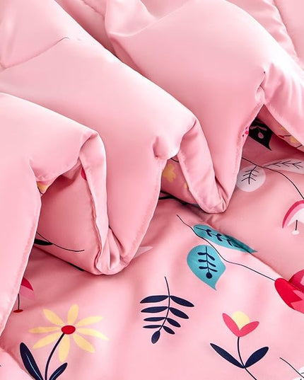 SLEEP ZONE Kids Bedding Comforter Set Full/Queen Size - Super Cute & Soft Kids Bedding 7 Pieces Set with Comforter, Sheet, Pillowcase & Sham (Pink Flower) - LeafyLoom