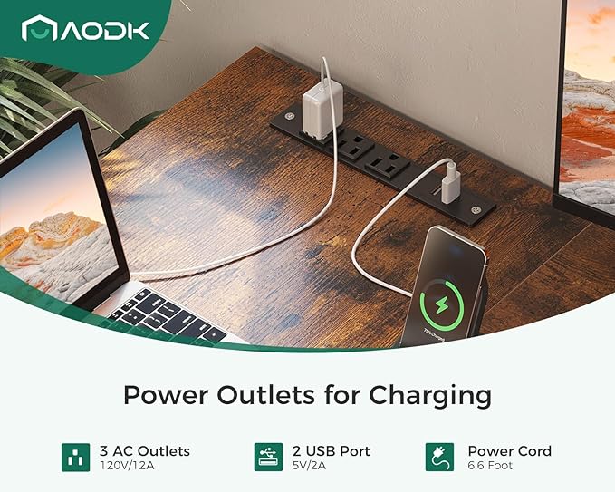 AODK L Shaped Desk with 4 Tier Drawers, 61" Reversible Gaming Desk with Power Outlets, L Shaped Computer Desk with USB Charging Port and Host Stand, Home Office Corner Desk, Easy to Assemble, Vintage - LeafyLoom